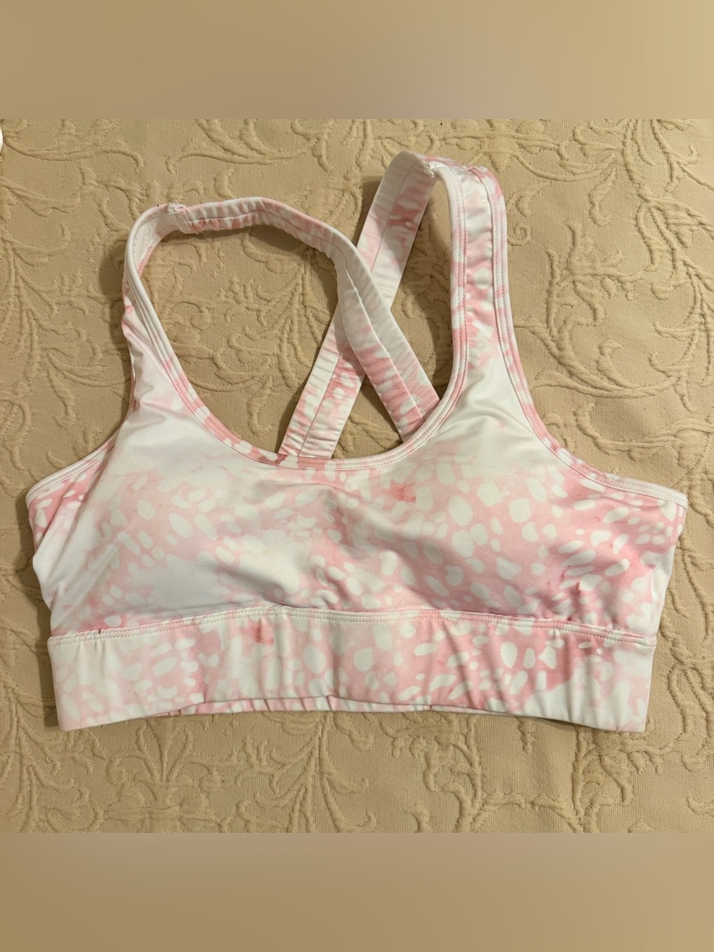 SHEIN Pink and White Tie-Dye Crisscross Sports Bra
